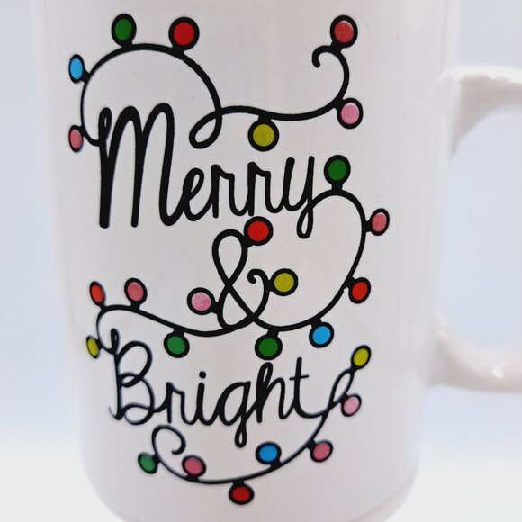 Merry & Bright Holiday Christmas Lights White Coffee Tea Mug - Picture 2 of 5